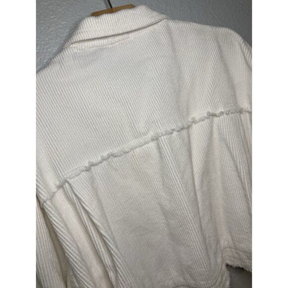 POL Jacket Womens M Ivory White Corduroy Raw Edge Cotton Trucker Puff Sleeve - Picture 9 of 11